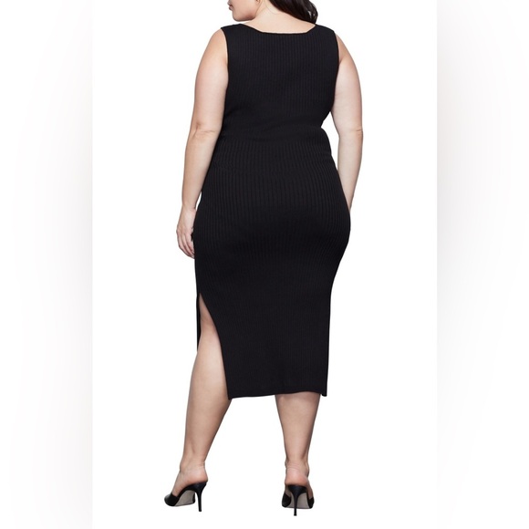 Good American Women’s Rib Knit Tie Waist Side Slit Midi Dress Black Size M (2) - Picture 5 of 16